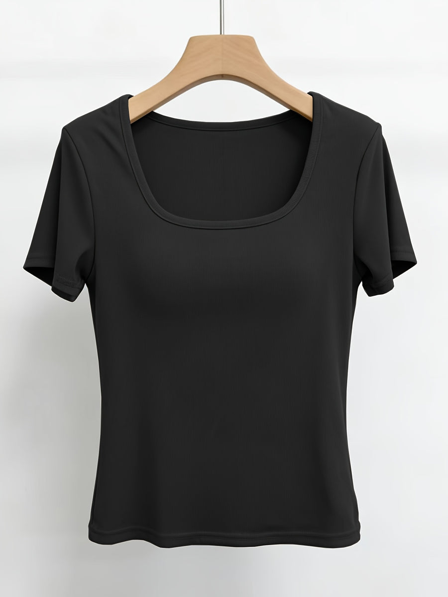 Women'S Short-Sleeve U-Neck T-Shirt for Summer, Stylish And Fitted Base Layer - Black