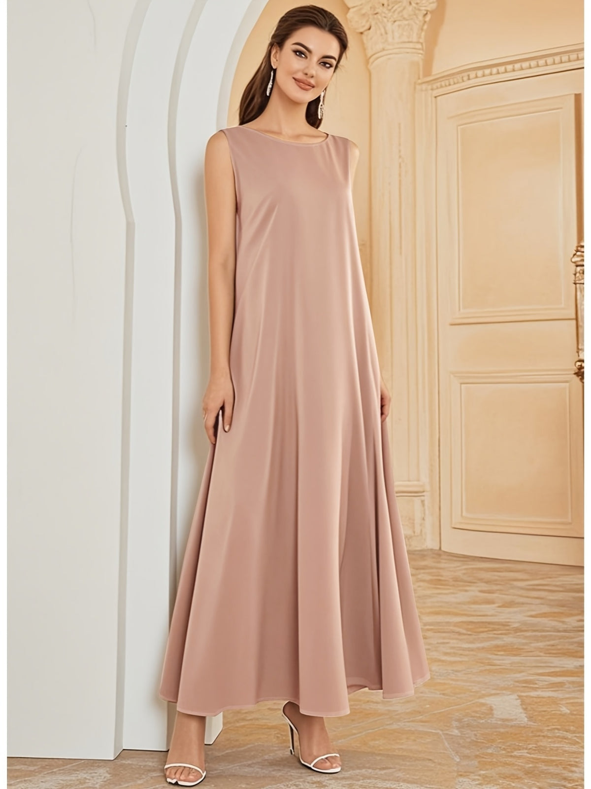 1pc Fashionable, Elegant And Comfortable Bubble Color Fabric. Pure Color Suitable for Daily Outdoor Travel And Leisure. Loose And Comfortable Women'S Abaya Vest. Abayas for Women Muslim Namaz Dresses Women'S Traditional Robe - Pale Pinkish Gray