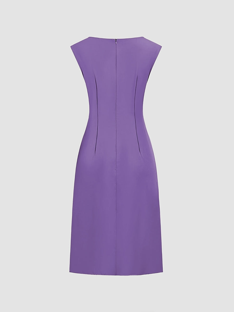 Spring-Summer Pleated Asymmetrical Elegant Design Women's Dress Gown - Purple