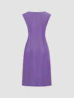 Spring-Summer Pleated Asymmetrical Elegant Design Women's Dress Gown - Purple
