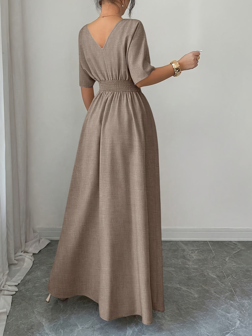 Elegant Women's Long Summer Dress - Khaki