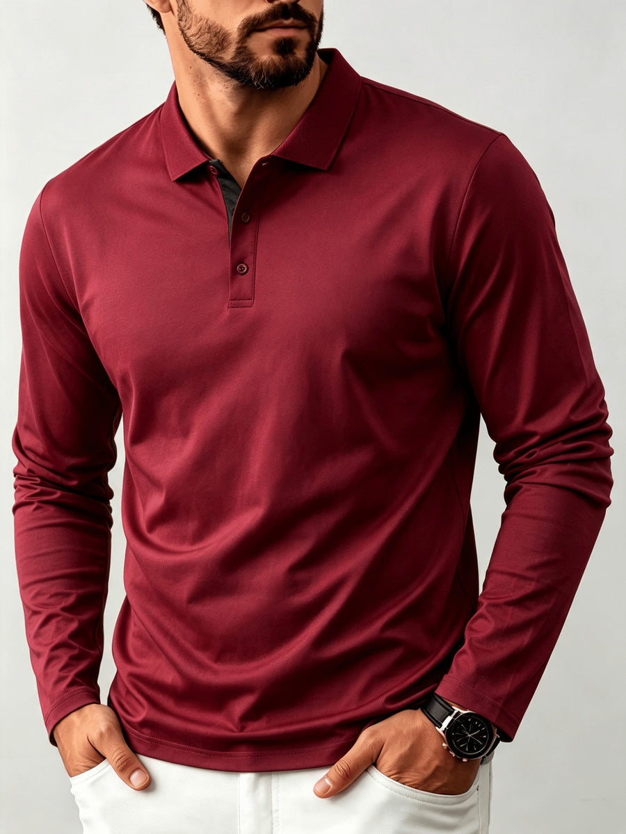 Six-color 6pcs Set of Men's Long-sleeve Solid-color Polo Shirts, Comfortable and Breathable, with a Classic Business Style Featuring a Solid-color Lapel. These Men's High-neck Tops Are Versatile for Daily Wear as Pullovers, Offering a Breathable - 6pcs [Black + White + Gray + Navy + Burgundy + Light Blue]