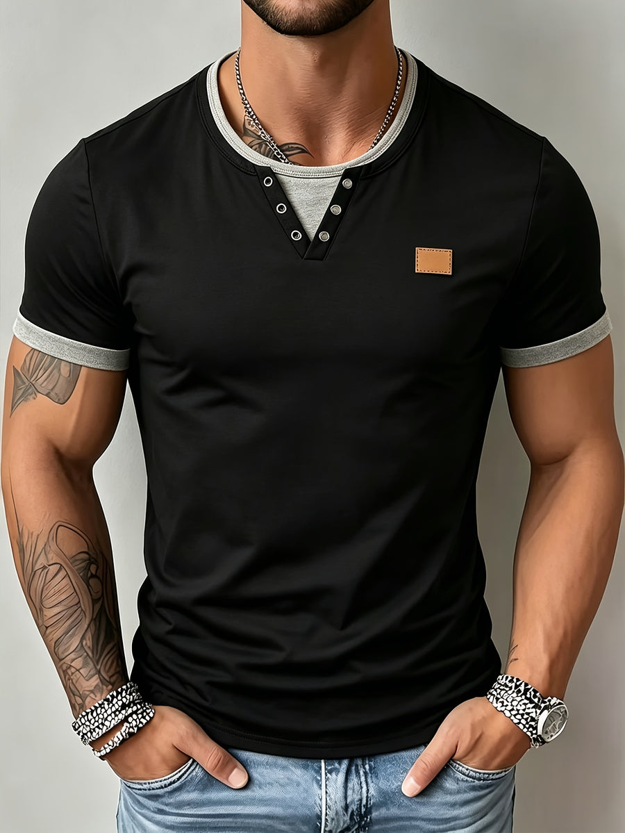 Men's Spring/Summer New Arrival Solid Color 2-in-1 Look Short Sleeve T-Shirt, Suitable for Golf, Business Casual, and Daily Wear. The Fabric Is Soft, Comfortable, and Machine Washable. A Stylish and Versatile Top for Commuting, Also Makes a Great - Black
