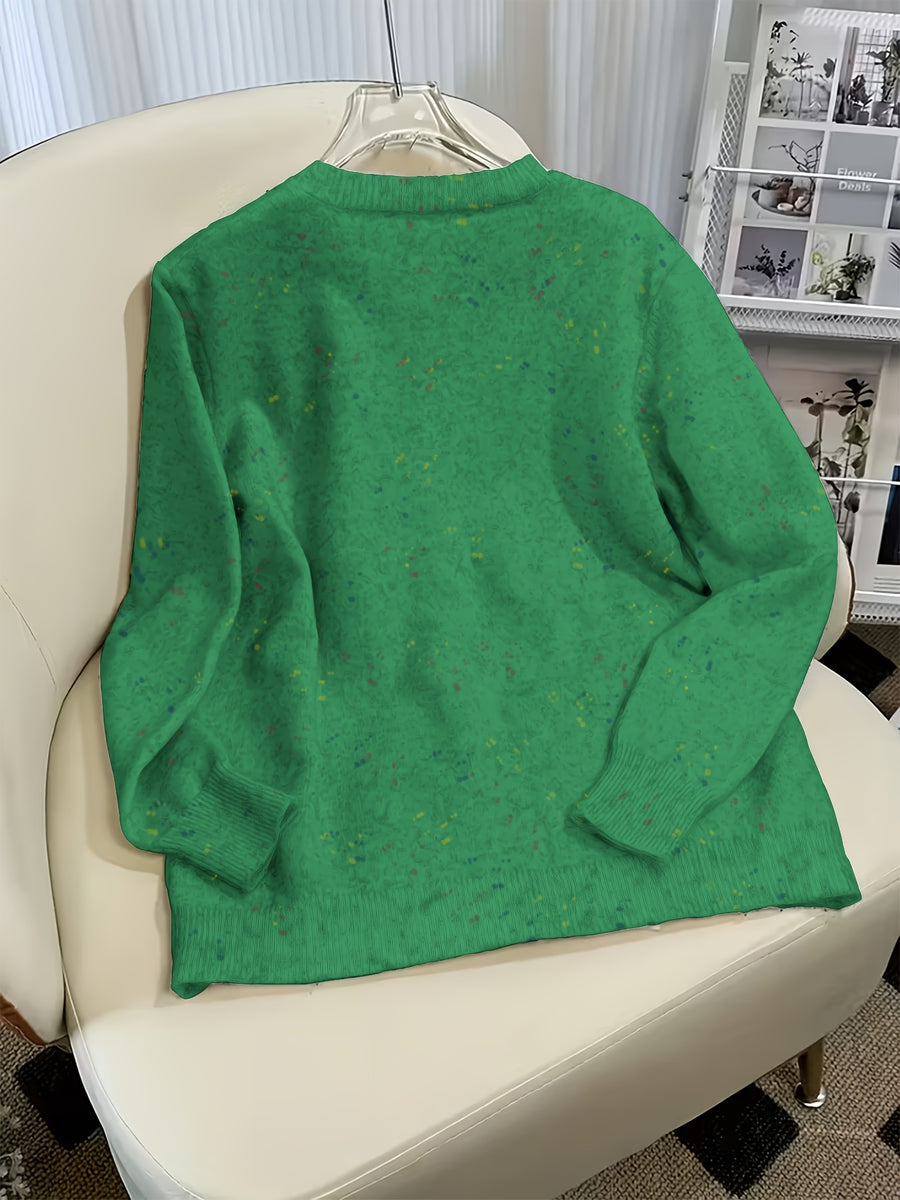 Women's Casual Colorful Button-front Cardigan with Soft Long Sleeves, Round Neck, Light-weight Fashion Candy-colored Dot Pattern, Casual and Elegant Garment | Stretch Fabric Cardigan Suitable for Casual Attire - Green