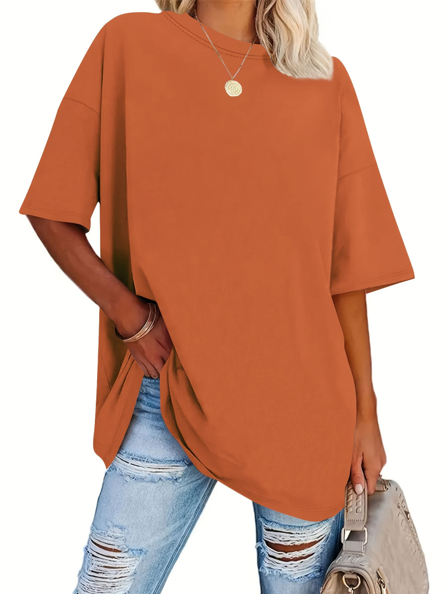 A Very Trendy Solid-color Women's Fashion T-shirt That Is Perfect for Spring and Summer, and Versatile Enough for All Seasons and All Body Types! - Yellowish-brown
