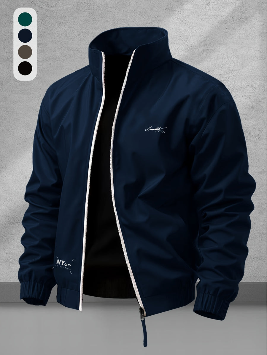 Men'S Sports Casual Jacket with a Contrasting Zipper Design And Print Details, Model JK5653 - Deep Blue