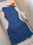 Beach Vacation Style, Handcrafted Tassel Design, And Slender High-End Elegant Vest Dress, High-End And Dignified, Versatile And Fashionable - Blue