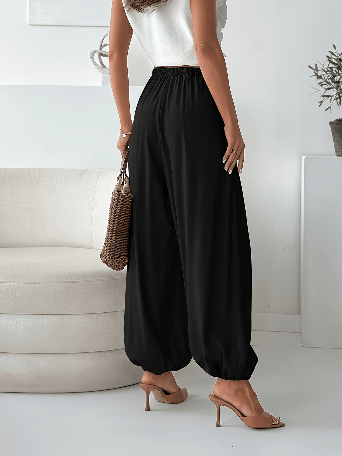 Women'S Fashion Lightweight Loose Casual Trousers, All-Season Style, Suitable for Casual Wear - Black