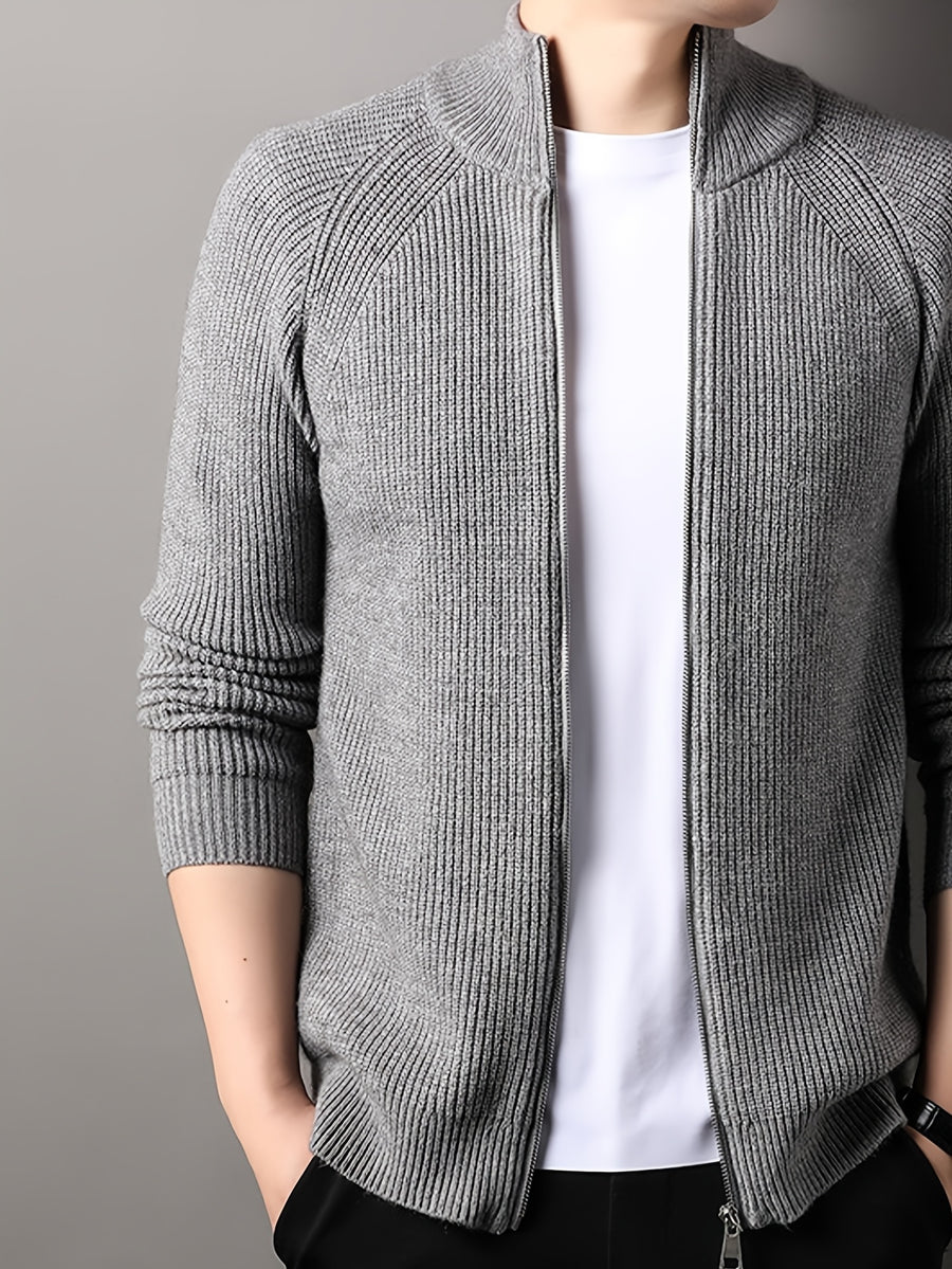 Autumn New Men'S, Solid Color Knit Cardigan, Zipper Style Trendy Comfortable, Outdoor Leisure All-Match - Grey