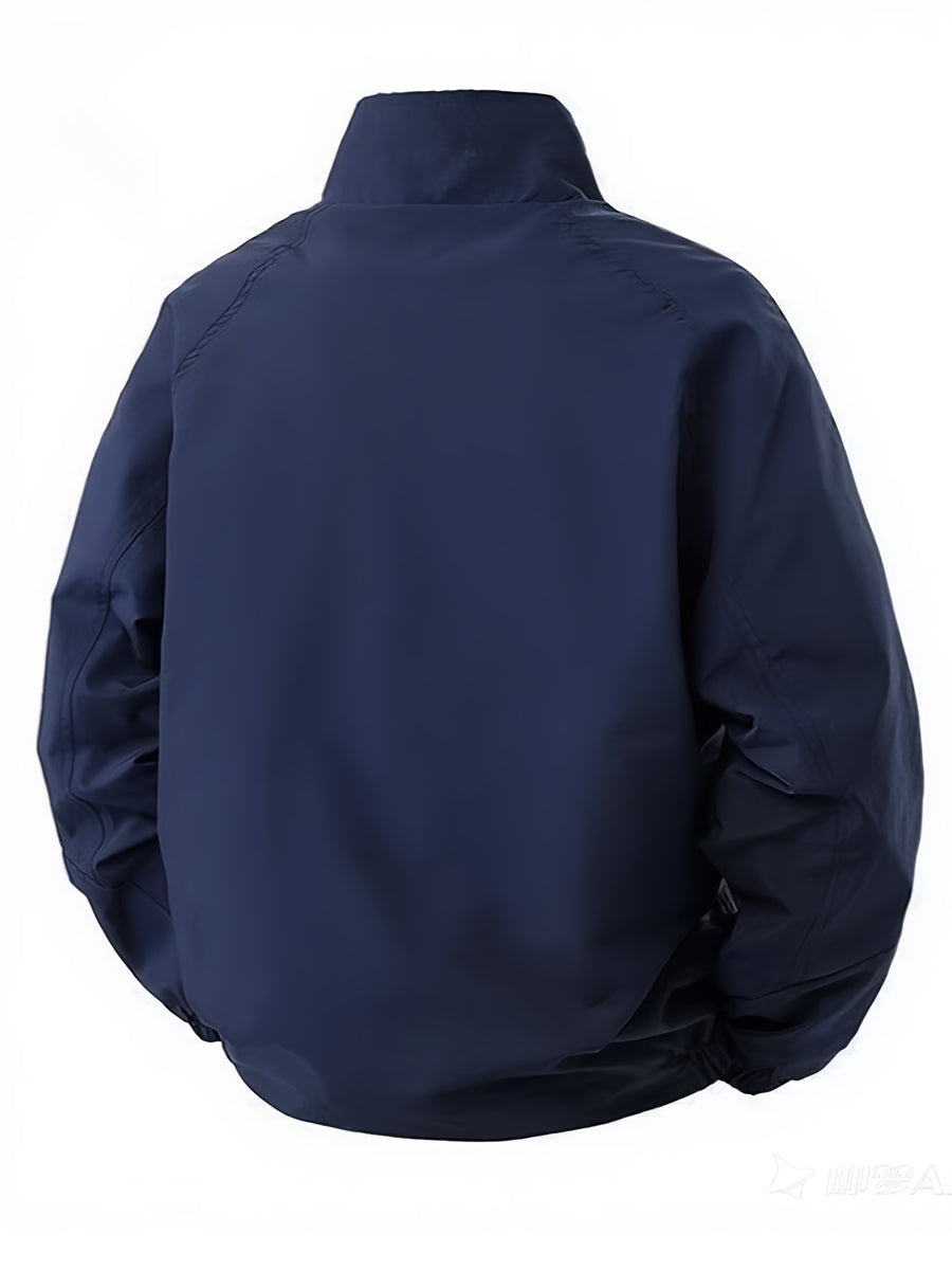 A Spring-Autumn Men'S Multi-Pocket Striped Sports Coat, a High-Quality School-Style Dress Shirt with a Campus Feel, a Comfortable Casual Windproof Jacket for Daily Use, a Stylish Bold Stripe Design for Street Fashion, And an Affordable Jacket - Navy Color