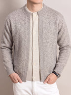 Men's Round Neck Knit Cardigan, Thickened Autumn/Winter Casual Sweater Outerwear, Simple Single-Breasted Button-Up Cardigan - M Beige