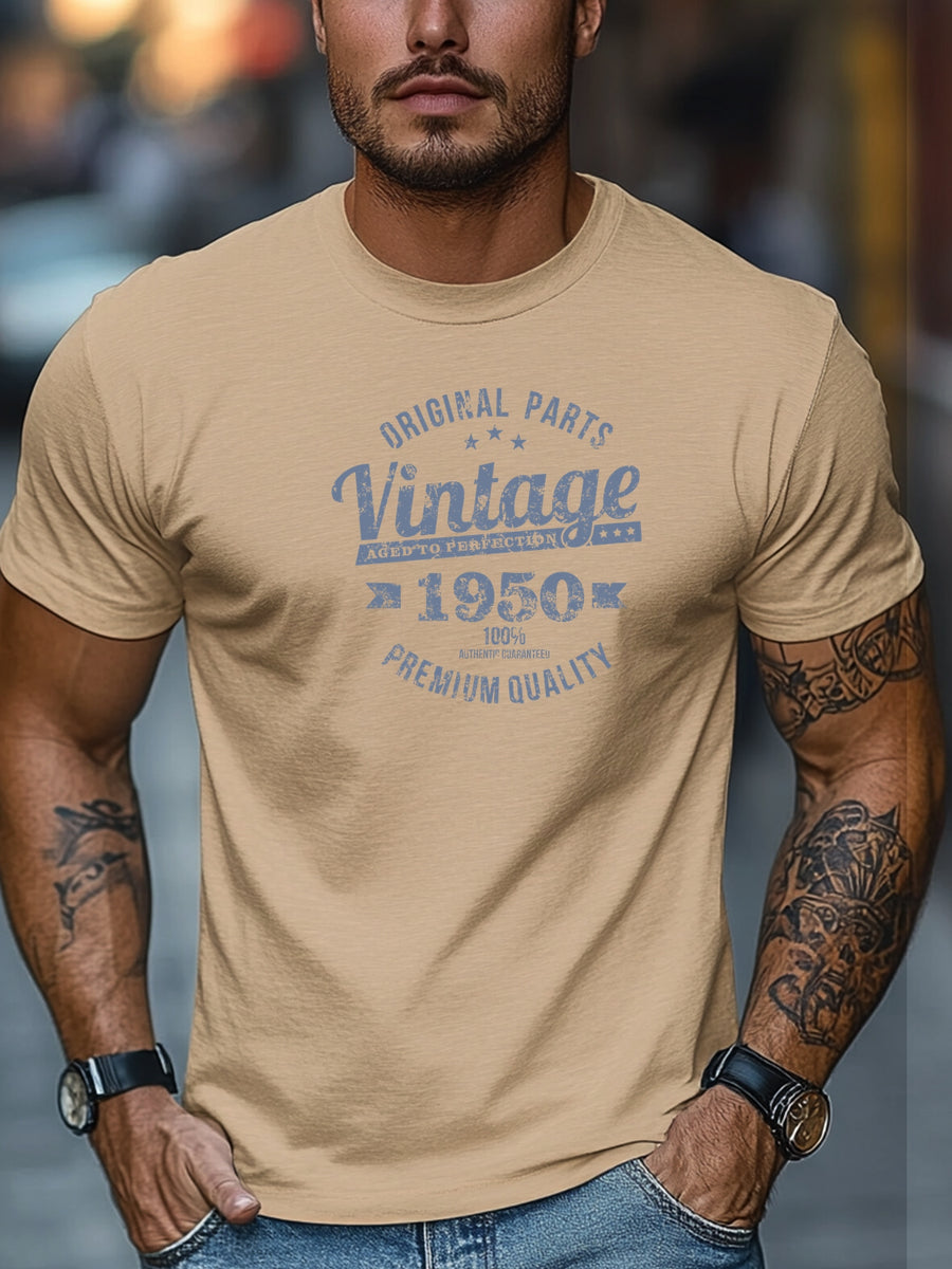 Men'S Original Parts Vintage Pattern Summer Casual Round Neck Short Sleeve T-Shirt - Khaki