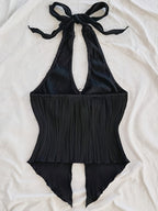 Summer Vacation Vest, Halter Neck Sexy Asymmetrical Hem Vest - Black