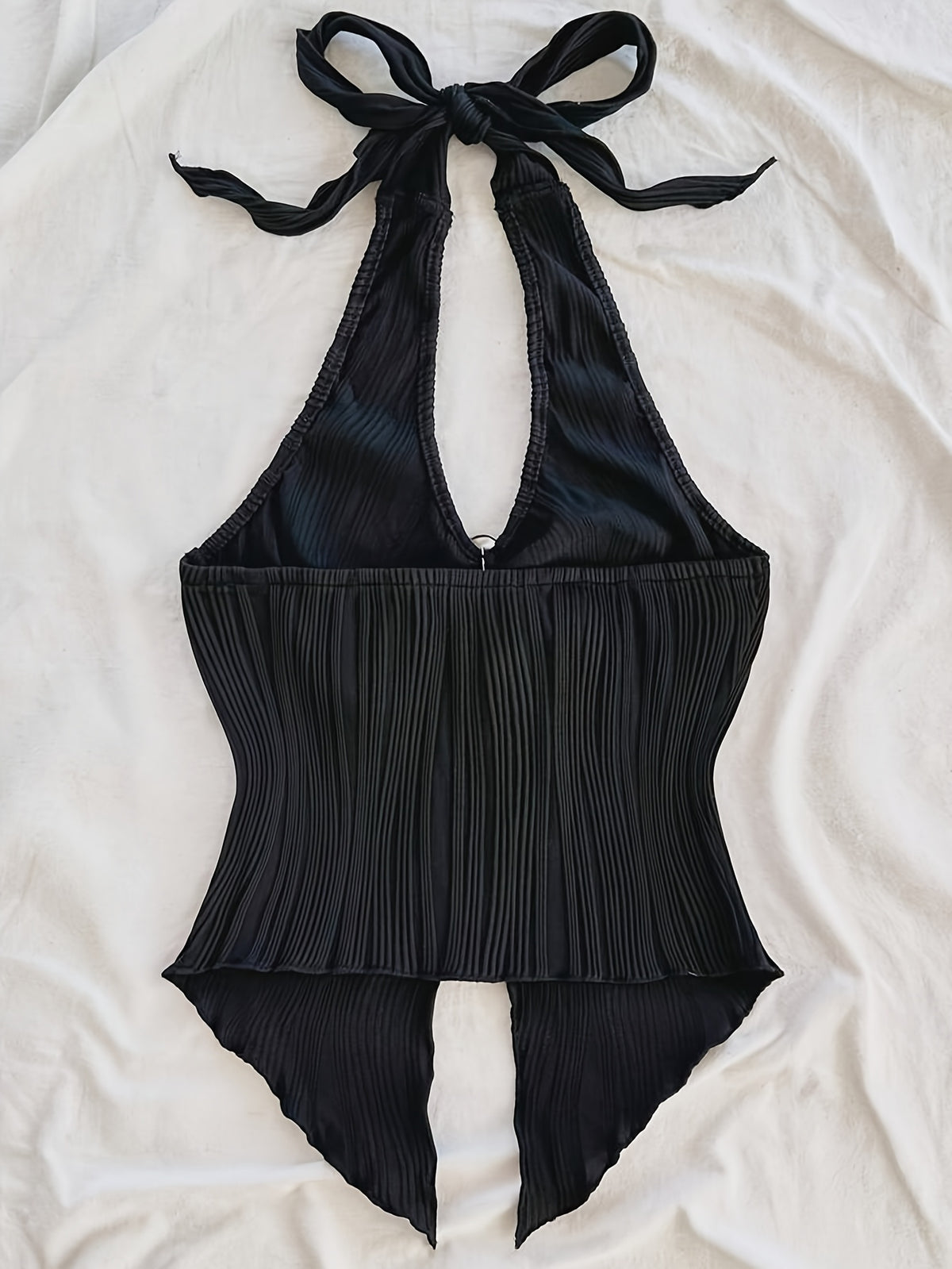 Summer Vacation Vest, Halter Neck Sexy Asymmetrical Hem Vest - Black