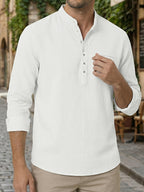 Men'S Four Seasons Casual Long Sleeve Shirt - Snow White