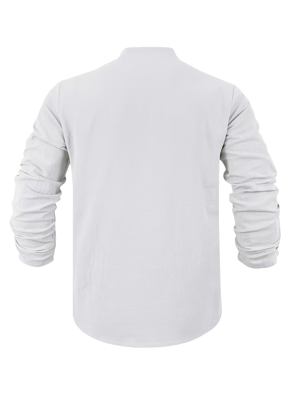 Men's American Style Linen Henley Long Sleeve T-Shirt, for Autumn, Loose Casual Breathable V-Neck Henley Top with Chest Logo Patch - White
