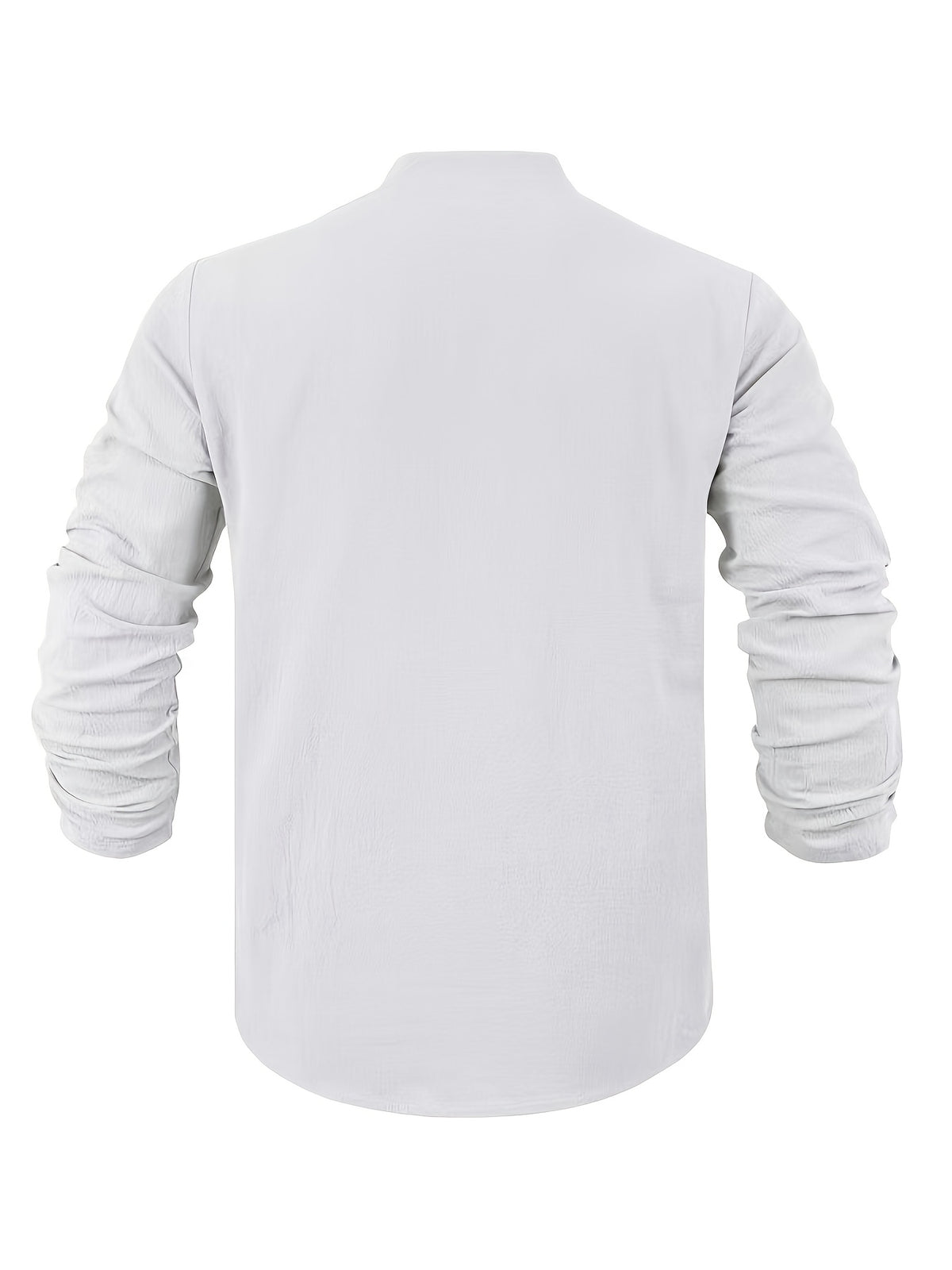 Men's American Style Linen Henley Long Sleeve T-Shirt, for Autumn, Loose Casual Breathable V-Neck Henley Top with Chest Logo Patch - White