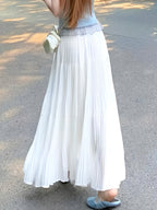 Pleated A-line Skirt with a Loose, Flared Cut - White