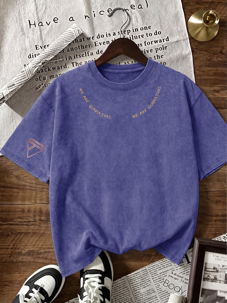 Short Sleeve T-Shirt Men'S Loose Washed Distressed Top Arched Text Triangle Geometric Trendy Print Multi-Color Casual Matching American Street High Street Hip-Hop Couple Style Short Sleeve Daily Outing Commuting Sports Fitness Street Style Y2K Top - Royal Blue