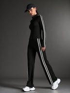 Vintage Two-Stripe Stand Collar Slim-Fit and 2pcs Set for Outdoor - Black
