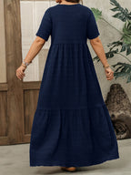 Plus Size - Plus Size - Plus Size Women'S Short Sleeve Maxi Dress, Suitable for Spring And Summer Women'S Clothing - Navy Color