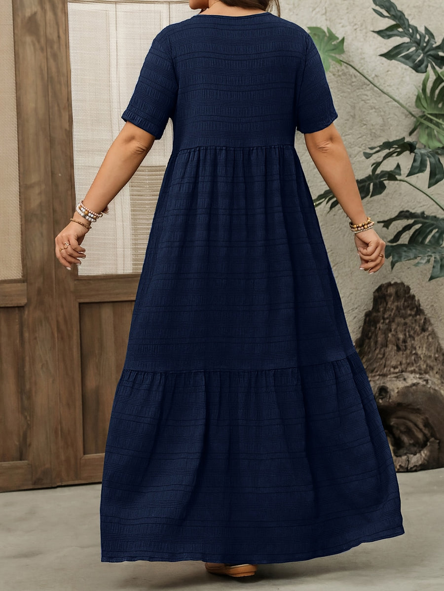 Plus Size - Plus Size - Plus Size Women'S Short Sleeve Maxi Dress, Suitable for Spring And Summer Women'S Clothing - Navy Color