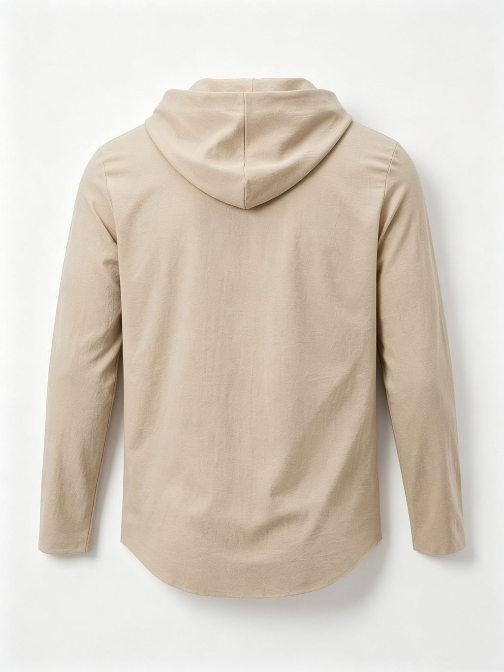 Men'S Fashion Hoodie Linen Long Sleeve Hooded Top Shirt Henley Shirt Linen Texture Hooded Henley Long Sleeve Shirt Men'S Half Button Wooden Button Drawstring Hoodie Vacation Style Loose Roll-Up Sleeve Casual Top - Khaki