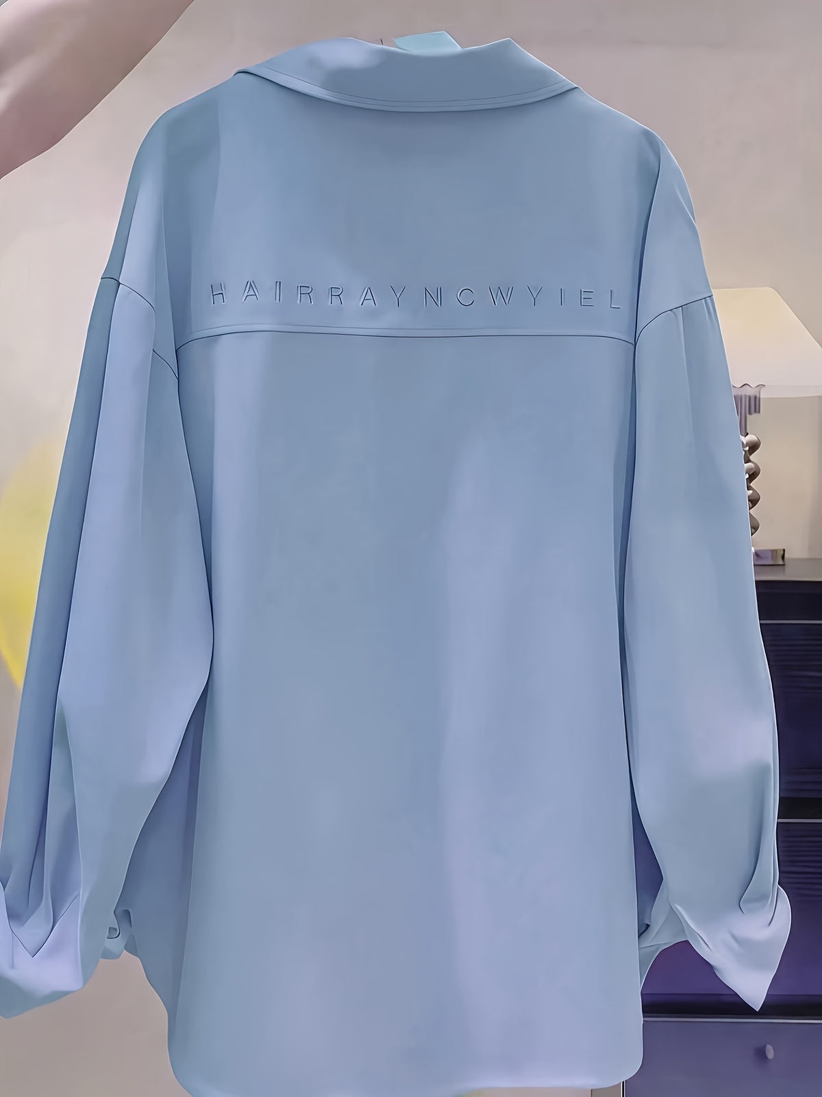 Women'S Purple Button-Front Shirt Collar Blouse, Long Sleeve Regular Fit Fabric Top, Suitable for Casual Wear - Light Washed Blue