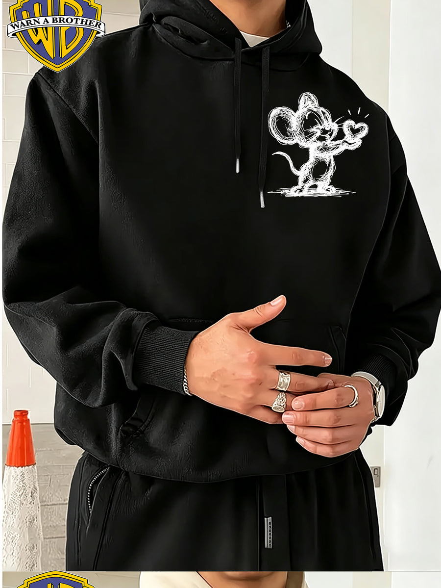 Warner Bros. Official, Trendy Cool American Street Style Classic Character Themed Printed Hooded Sweatshirt, Unisex American Street Style Long-Sleeve Top, Suitable for Daily and Outdoor Activities, an Excellent Warm Outerwear Choice for Autumn - Black