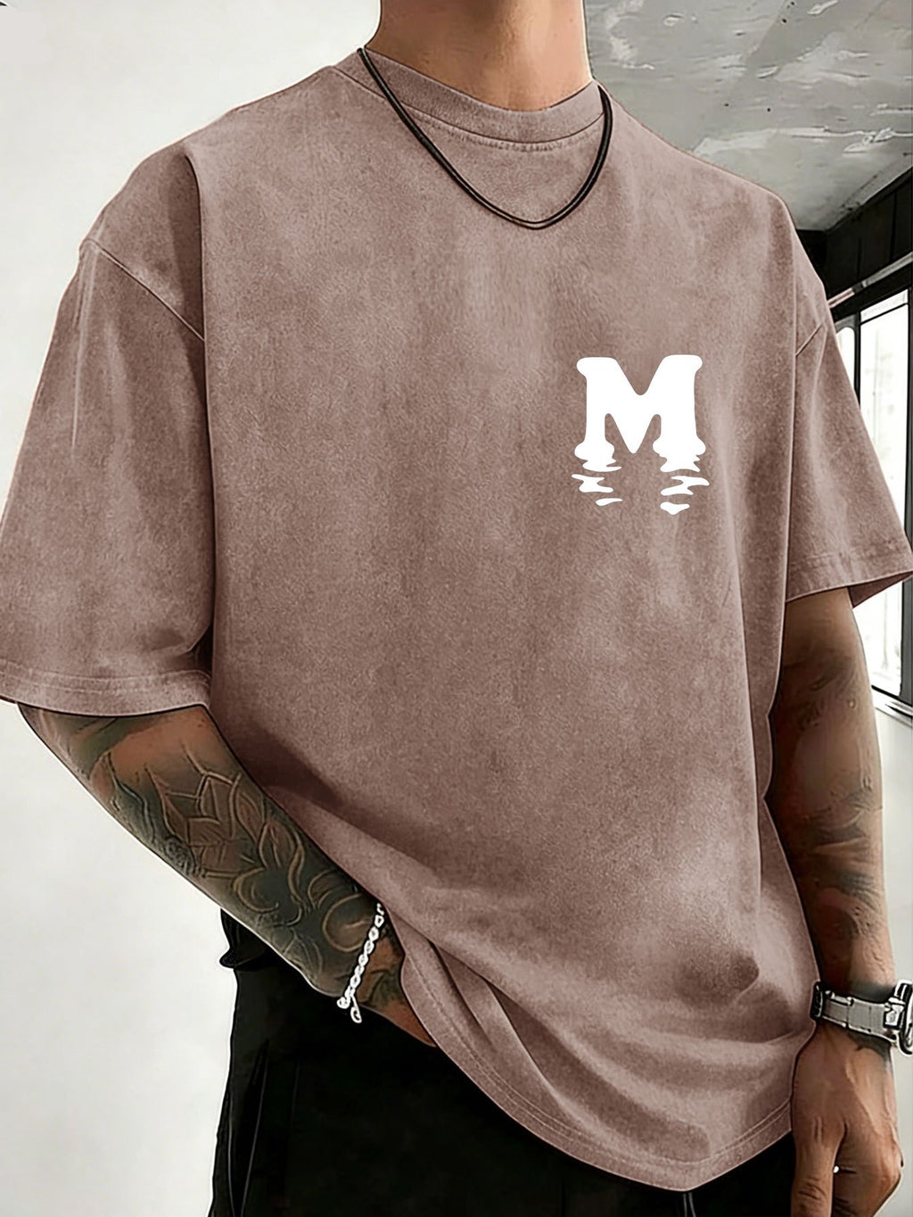 Unisex 100% Cotton Washed Vintage Crew Neck Short-Sleeve T-Shirt, Double-Sided Position Print, Trendy Loose Casual Top, 12 Colors Available - Brown