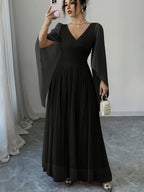 P261 New Design Waist-Cinching V-Neck Elegant High-End Dress, Suitable for Parties, Dinner Parties, Engagement Banquets, Annual Meeting Hosting, Party Gowns, and Best Friend Gatherings - Black