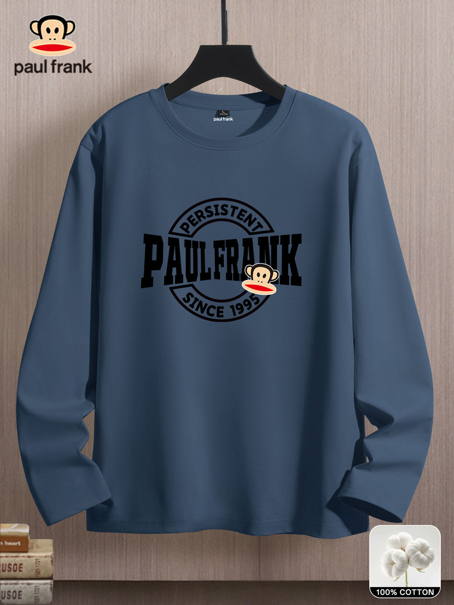 Mùshān Snow Selected Paul Frank Pure Breathable Spring And Autumn Men'S Long Sleeve T-Shirt - Haze Blue