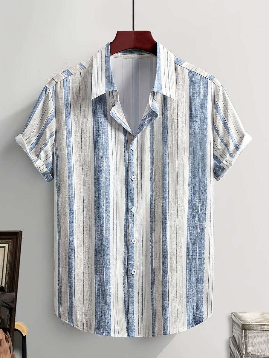 Men's Hawaiian Casual Vacation Striped Print Button-Up Short Sleeve Shirt - Multicolor