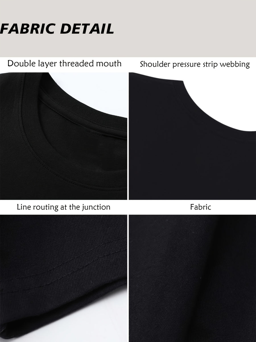 100% Women'S Round Neck Casual Summer Top, Breathable Spring/Summer/Fall T-Shirt (Machine Washable), Suitable for Casual Outfits, Women'S Pure Short Sleeve T-Shirt, Women'S Round Neck Top - Black