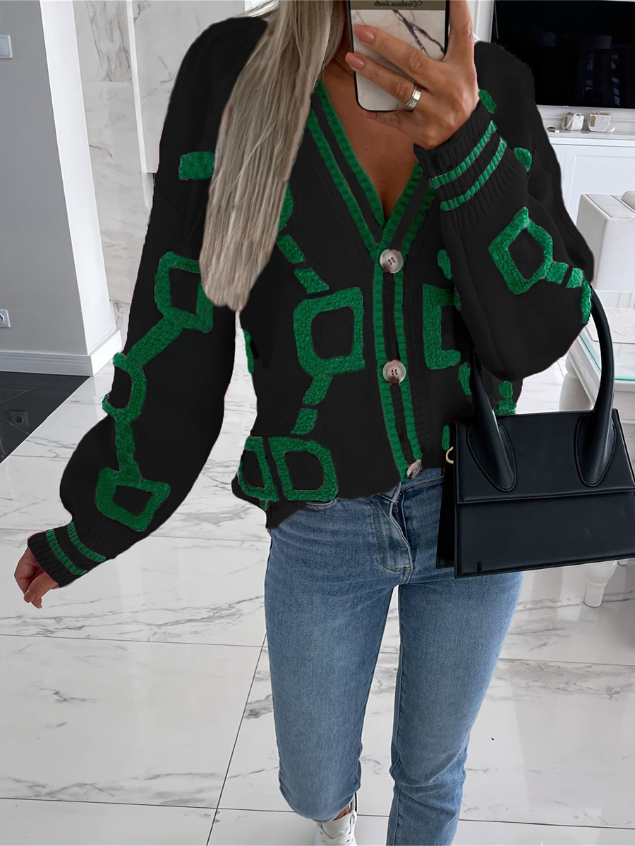 Western And American Autumn Winter New Plush Patchwork Contrast Color Sweater Cardigan Coat - Black