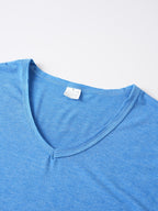 Men'S Basic V-Neck Short Sleeve High-Stretch Slight-Stretch Men'S T-Shirt 190G Regular Fit Commuter Base Layer Versatile Basic Style - Vibrant Blue