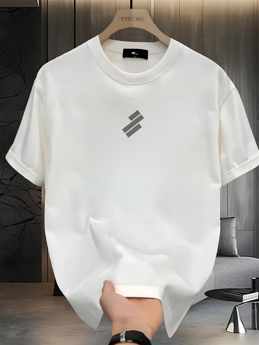 Minimalist Geometric Print Pure Cotton T-shirt, with a Delicate and Skin-friendly Feel, Featuring a Trendy Streetwear Style and Premium Texture. High-quality Unisex Short-sleeve Tee, Versatile for Daily Commutes and Casual Wear - White
