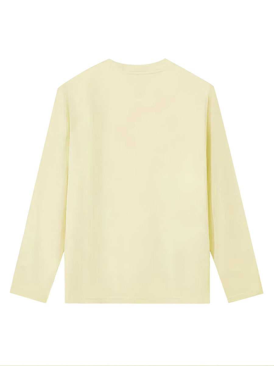 Women'S Fashion Casual Round Neck Long Sleeve T-Shirt, 100% with Lettered Stripe Pattern, Stylish Easy Comfortable Loose Fit - 【Light Yellow】