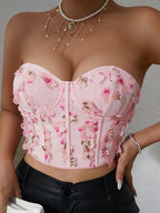 Summer New Arrival Sweet Style 3D Cutout Decorated Underwire Crisscross Lace-Up Fishbone Ins Hot Bralette A1535 - Pink