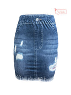 Digital Print Denim Women'S Pencil Skirt - Navy Color