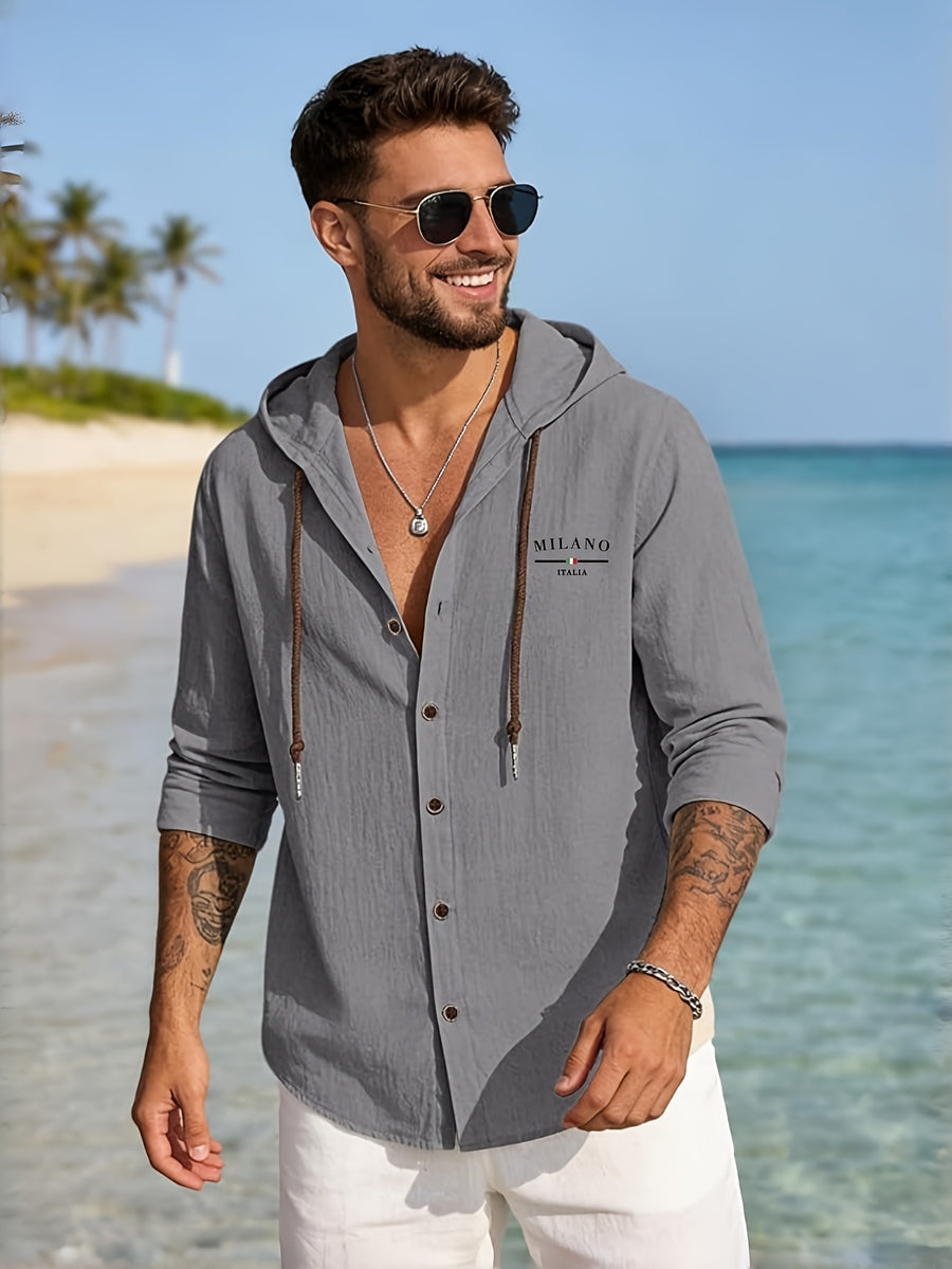 4pcs Men's Fashion Casual Long Sleeve Open Front Hooded Shirt | Soft 100% Cotton Woven Top | Regular Fit Suitable for Late Summer and Early Autumn | Skin-Friendly, Breathable, and Warm Daily Top | A Versatile Essential for City Strolls - Color Mixing 2