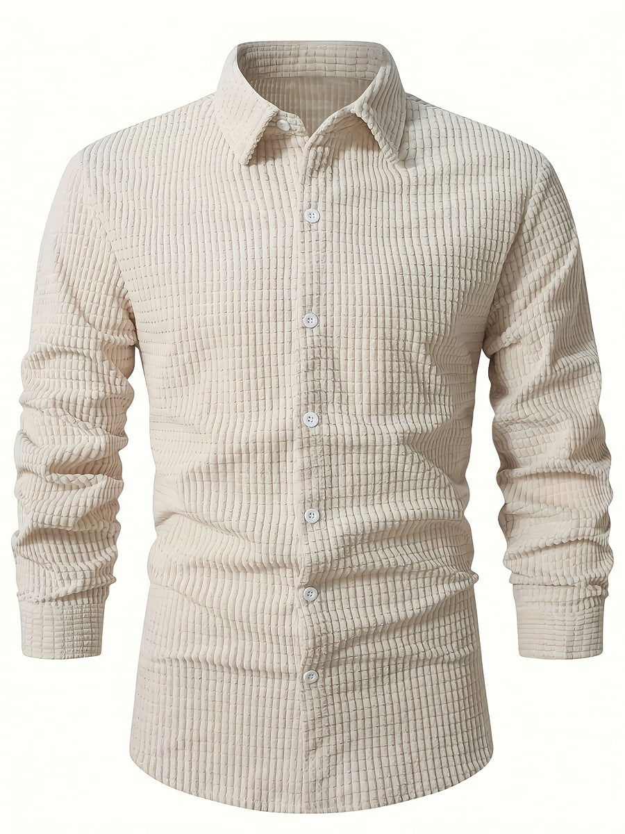 Men'S Corduroy Long Sleeve Collared Shirt, Men'S Long Sleeve Dress Shirt, Beige Men'S Shirt, Men'S Corduroy Shirt, Men'S Textured Shirt, Men'S Casual Shirt - Apricot