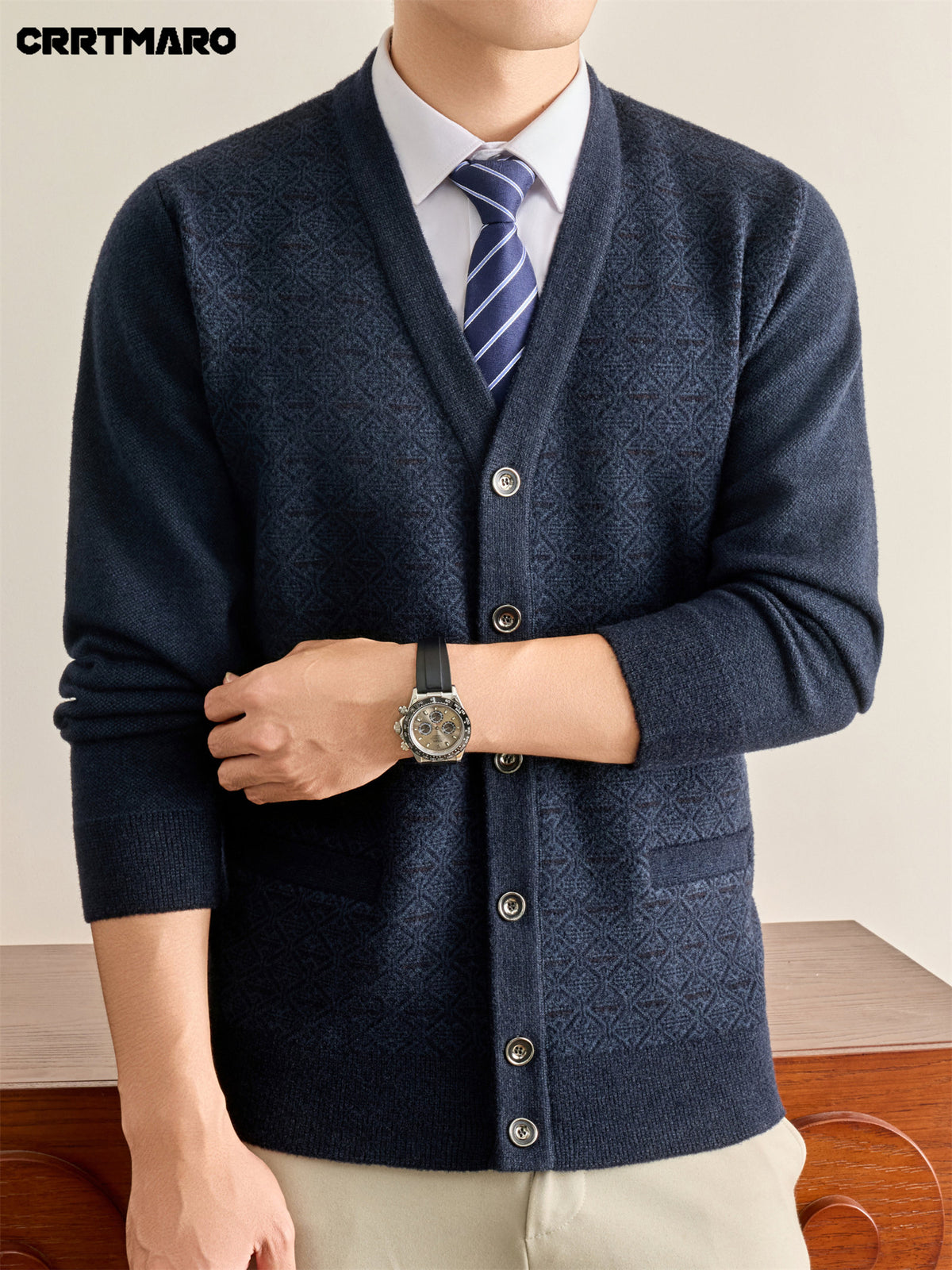 Men's Knit Cardigan, Warm Casual Layering Top for Fall and Winter - Blue Grey