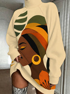 African Woman Tropical Floral Women'S Printed Sweatshirt Dress Autumn Winter Long Casual Wear Office Daily Home Street Party Vacation - Mixed colors