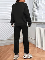 NYC Print Women'S Round Neck Casual Set 2pcs Outfit Spring Fall Outfit - Black 1