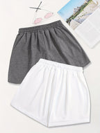2pcs,Letter Print Drawstring Shorts, Casual Shorts, Women's Clothing - white+dark gray