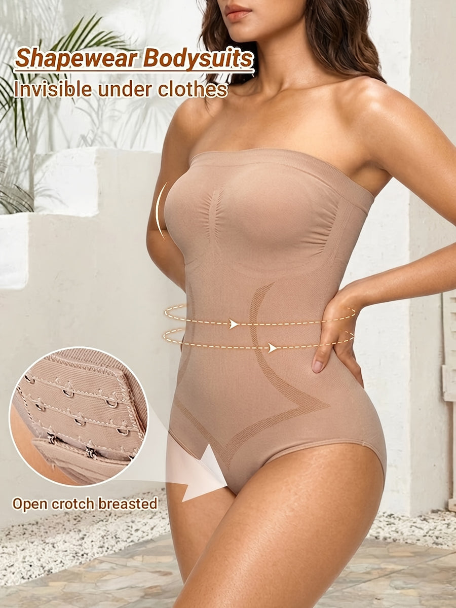 Women'S Seamless Strapless One-Piece Shaping Bodysuit Tummy Control Lifter Slim Shapewear, Adjustable 3-Row Buckle Design to Enhance Hip Curves, High Stretch, Soft & Breathable for All-Day Comfort, Suitable for Daily Wear & Parties - Apricot