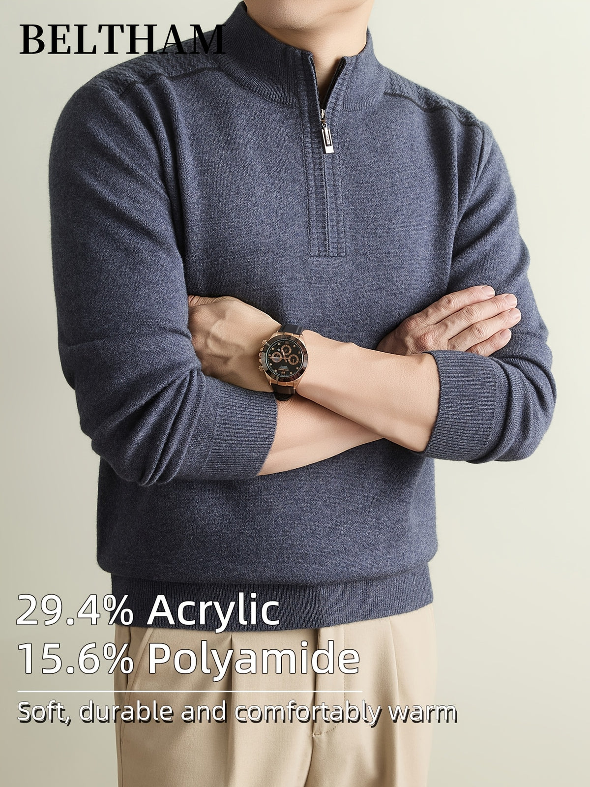 Autumn Winter Men'S Long Sleeve Pullover Knit Sweater, Ideal Gift for Father And Husband, Mock Neck Zipper Design, Warm Soft Comfortable Knitted Jumper, Elegant Fashion Top for Daily Casual Sports Fishing Camping Outdoor Wear - Medium Gray