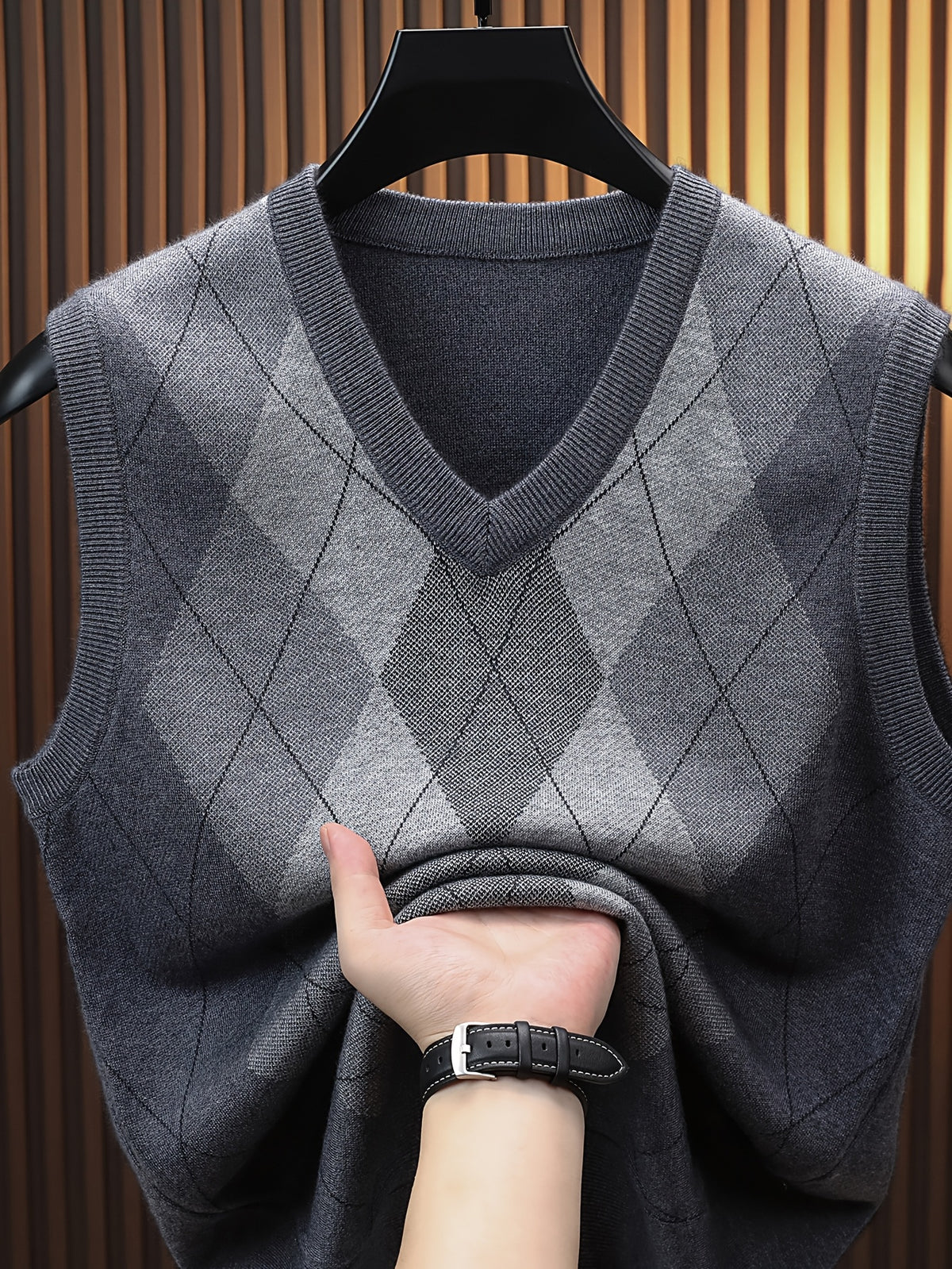Men's Fashionable Versatile Sleeveless Thermal Knit Vest - Medium Gray