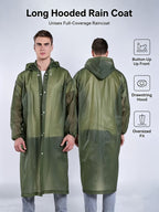 Unisex Adult Long Hooded Raincoat with Button Closure; Loose Fit Suitable for Tall People; Lightweight and Easy to Store, Foldable and Portable; Adjustable Hood with Drawstring + Elastic Cuffs; Foldable, Suitable for Commuting,, Travel, Rainy Day - Green-Cloth